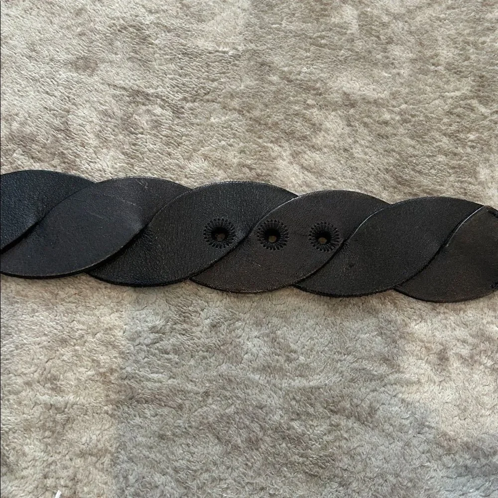 Fossil Dark Brown leather Braided Belt with Silver Buckle small